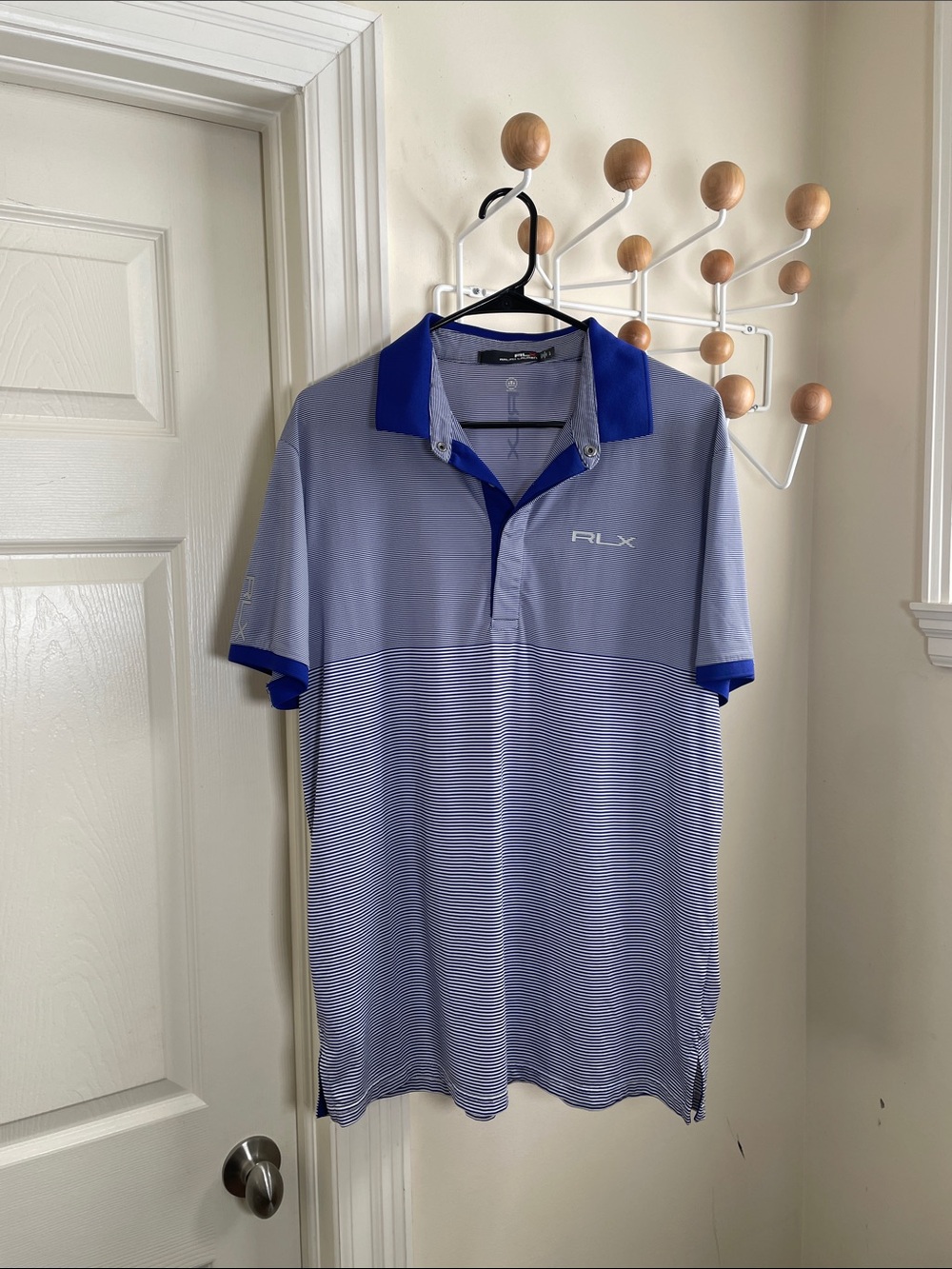 Ralph Lauren RLX Performance Golf Short Sleeve Polo - Blue / White L